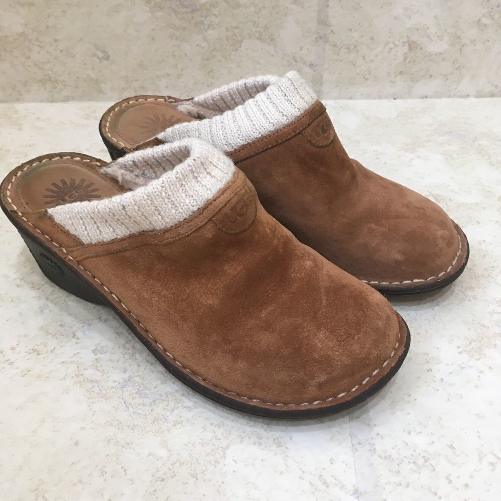 ‎UGG GAEL SUEDE LEATHER CLOGS WI SHEARLING LINING